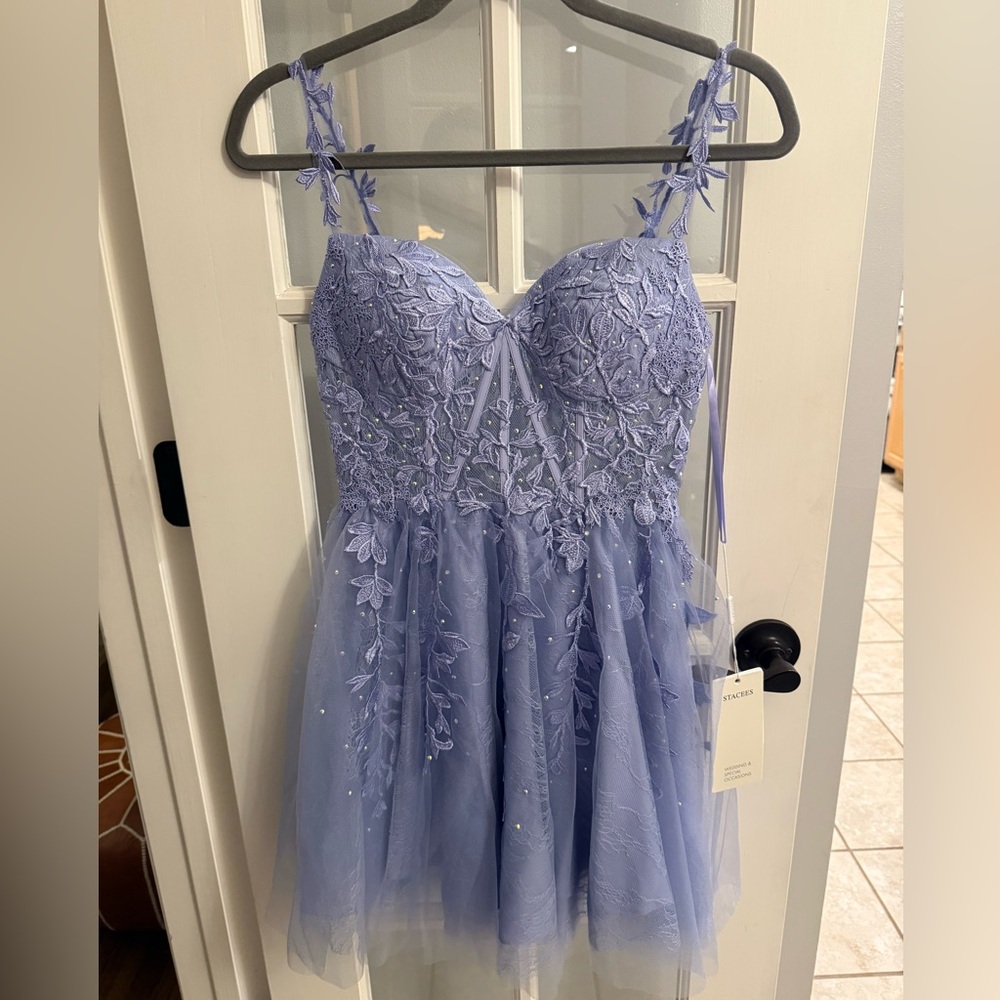 Stacees A-Line V-Neck Lace Embroidered Dress